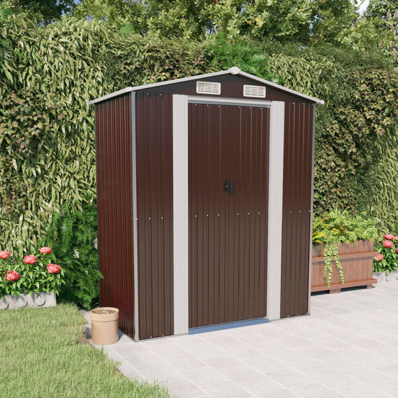 Galvanised Steel Apex Garden Shed, 223cm H X 192cm W X 108cm D, Dark Brown
