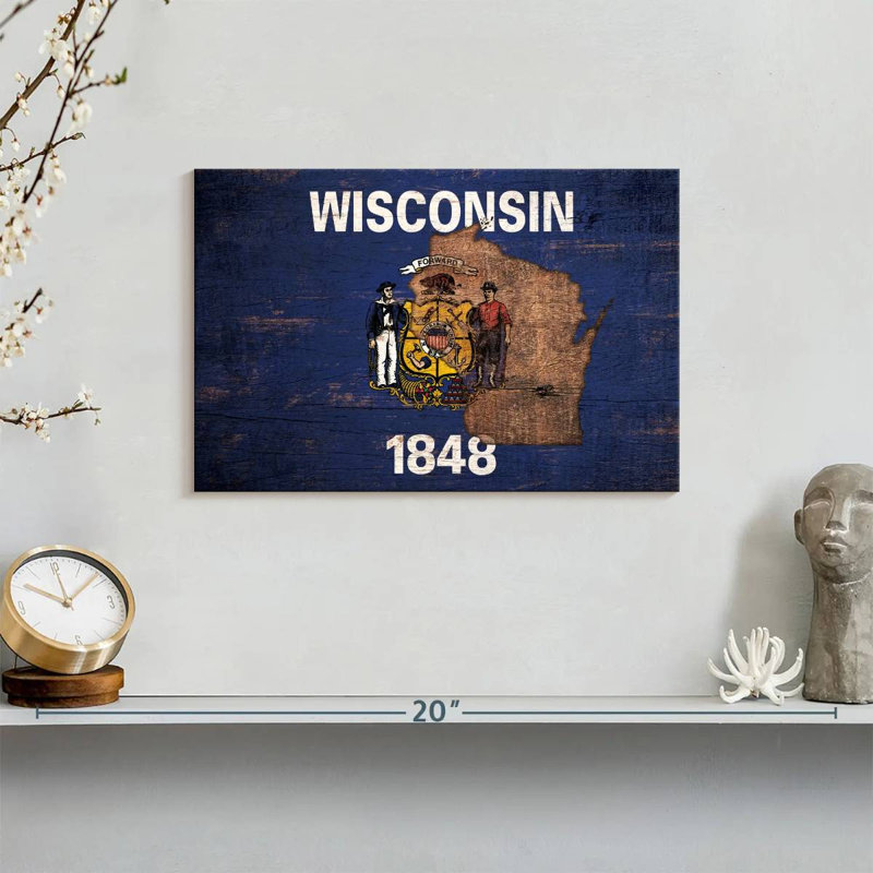 Borges State Map Over Wisconsin Flag, 8" H x 12" W