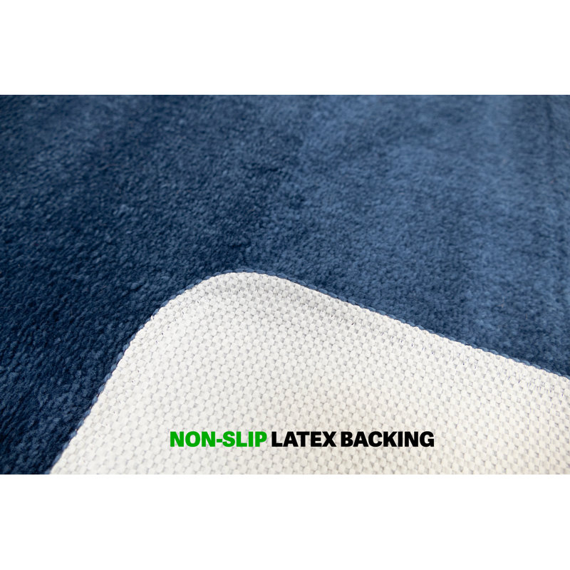Tapis bleu marine anti-dérapant à dossier moyen en lin lavable à la machine
