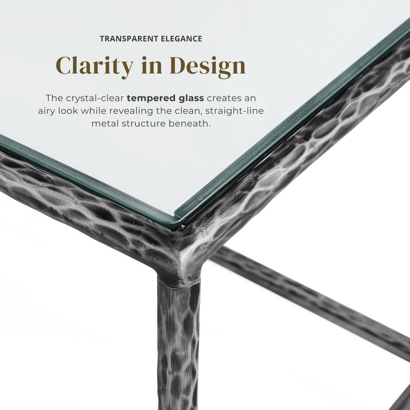Lalia 2-Piece Modern Hammered Metal 1-Shelf End Table Set, Matte Gray