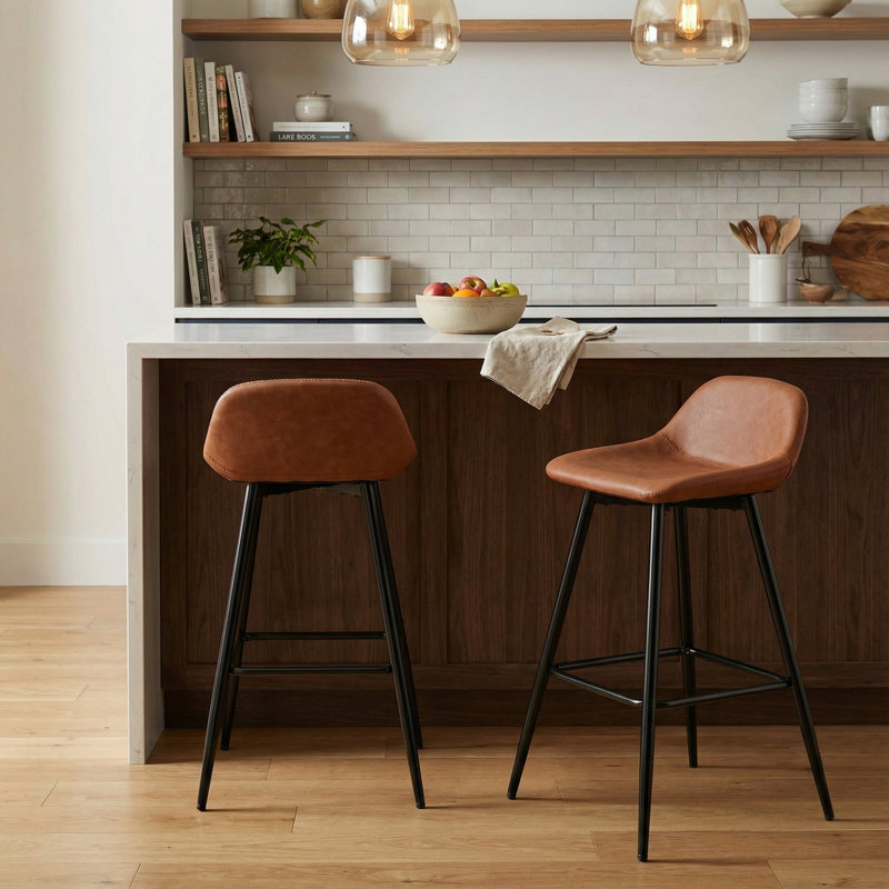 Iraiz Upholstered Counter Stool with Metal Frame, Brown 