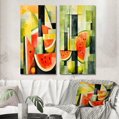 Cubic Green Watermelon Motif I - Melon, ensemble de 2 reproductions d'art sur toile