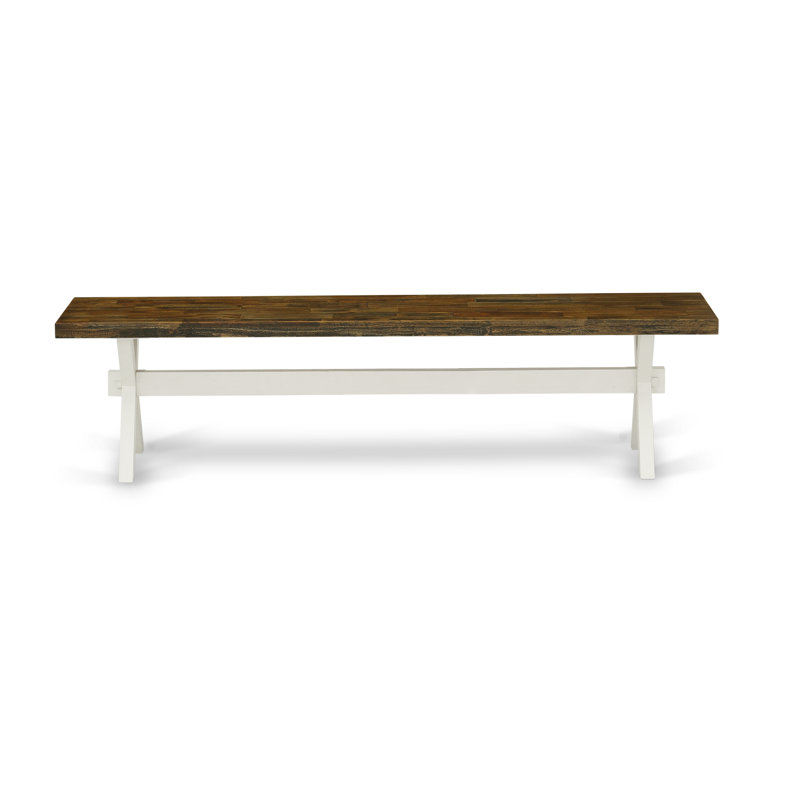 X-Style Modern Dining Bench with Wooden Seat, Linen White (Off-White) Finish., 18" H x 15" W x 72" D