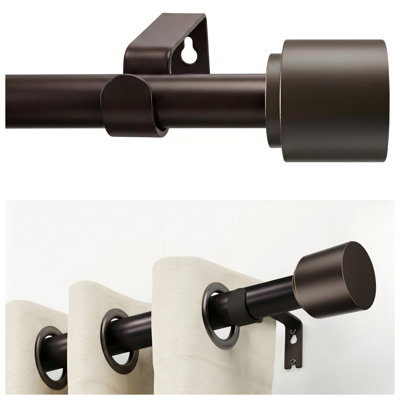 1" Bronze Curtain Rods For Windows 32"-84" Adjustable Length， Window Curtain Rod With Classical Finials