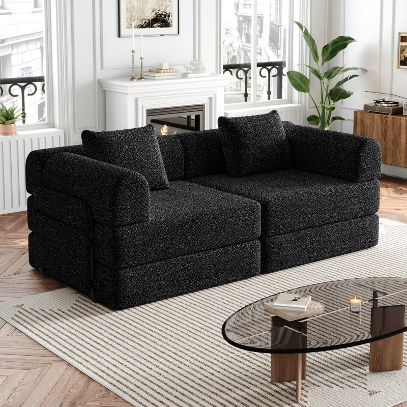 Convertible Sofa Bed, Chenille Sofa, Comes With Two Side Storage Pockets, Two Cushions, Comfortable Foldable Sofa Bed, Suitable For Use In Living Rooms, Bedrooms, And Studies, Carpet Sofa