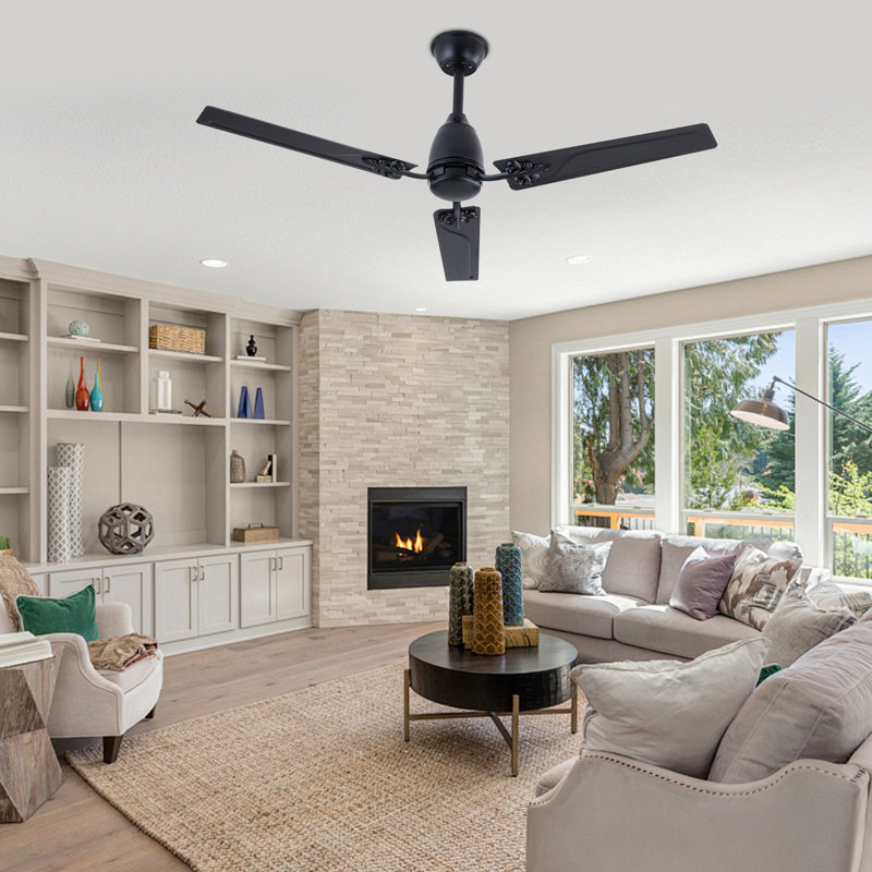 Ventilateur de plafond noir moderne à 3 pales avec télécommande Thias