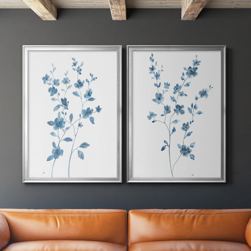 «Blue Blossom I», toile encadrée de qualité supérieure - prête à être accrochée, H 42,5 po x l 61 po x P 1,25 po, Argent