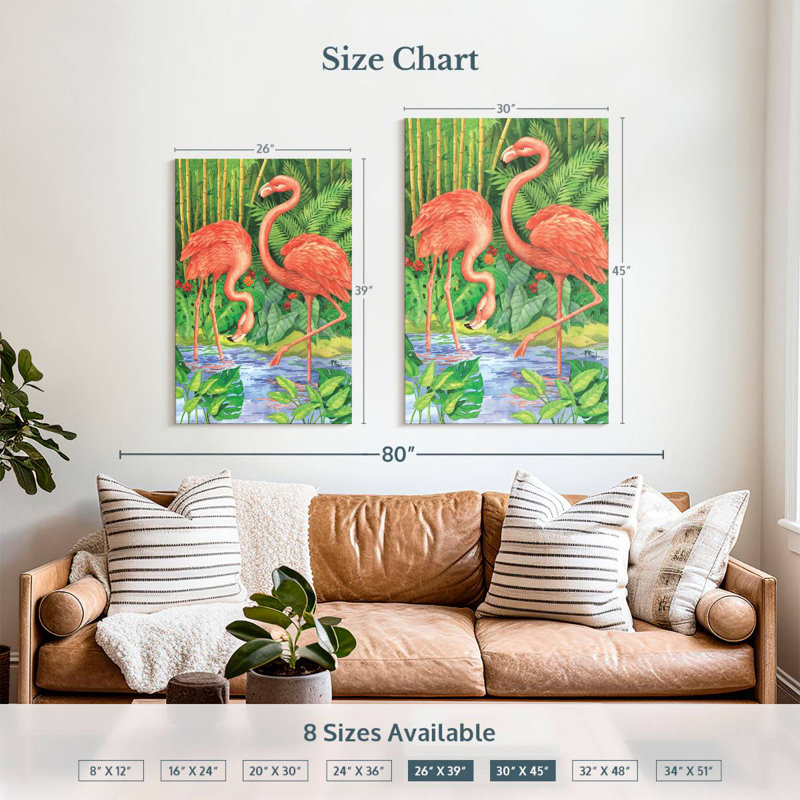 Flamant rose bambou Brampt, H 39 po x l 26 po