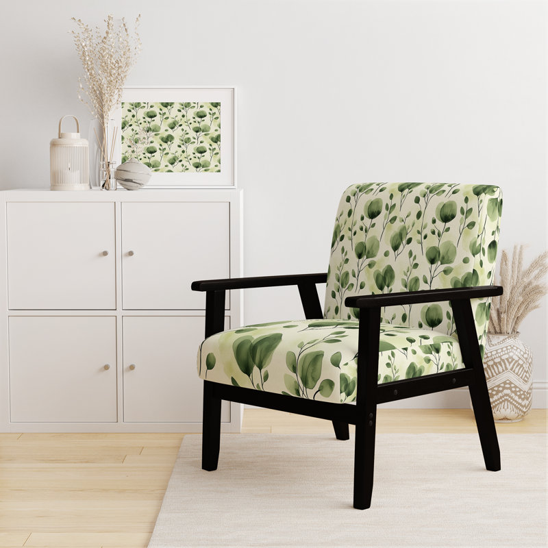 Chaise rembourrée Floral, Accoudoirs carrés noirs