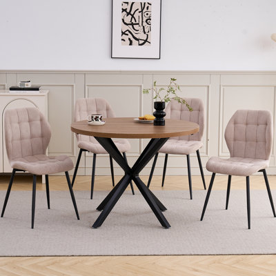Modern Linen Upholstered Dining Chairs, High Back Side Chairs with Metal Legs for Kitchen Dining Room