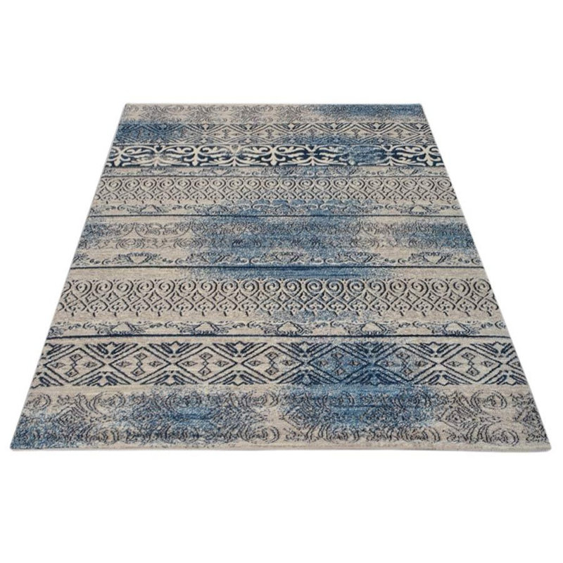 Chun Machine Made Heatset Polyproplyene Area Rugs - Rectangle, Beige Blue Color, Contemporary Modern Design, Low Pile Machine Made Area Rugs for Living Room, Bed Room
