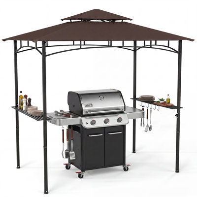 8x5 FT Weather Resistant Grill Canopy, Outdoor BBQ Gazebo with Bottle Opener for Patio Backyard, Brown