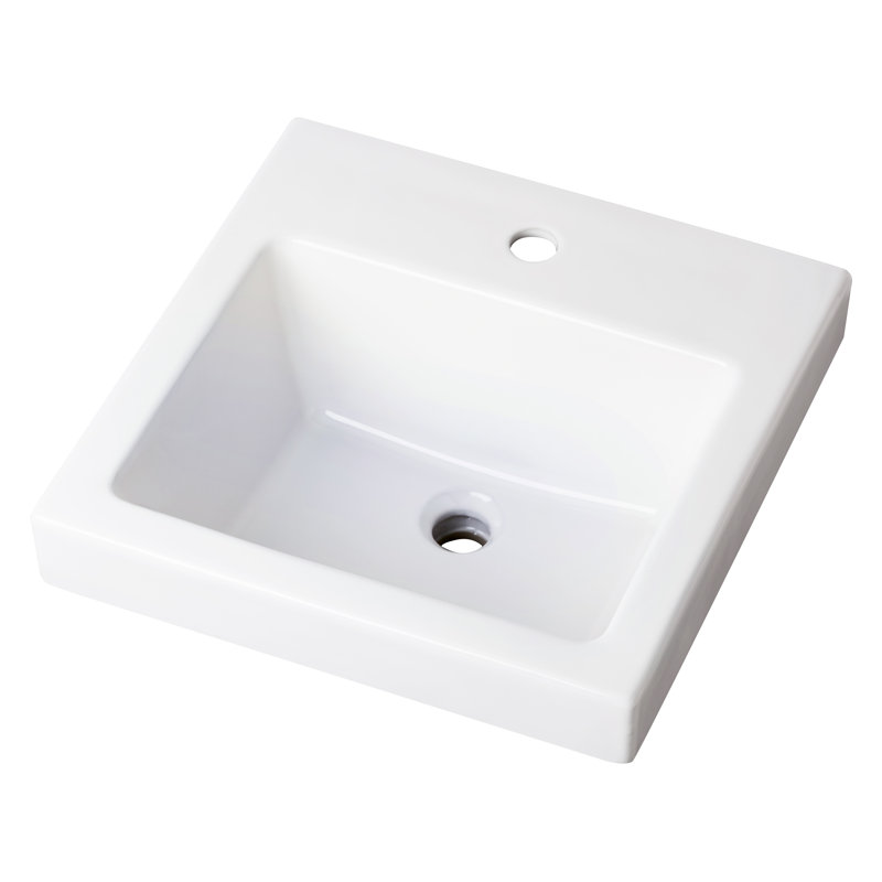 Lavabo de salle de bain rectangulaire encastré en porcelaine vitreuse blanche avec trop-plein, Simple