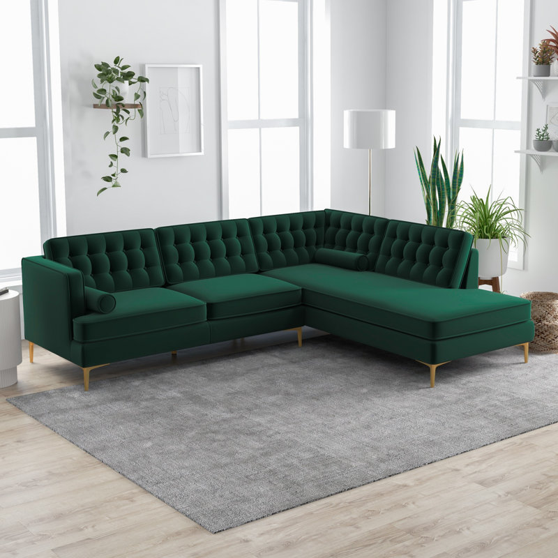 Addilynn 2 - Piece Velvet Sectional, Green , Right Hand Facing