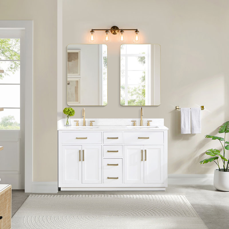Ensemble de meuble-lavabo double 60 po Gavino, Or, Blanc