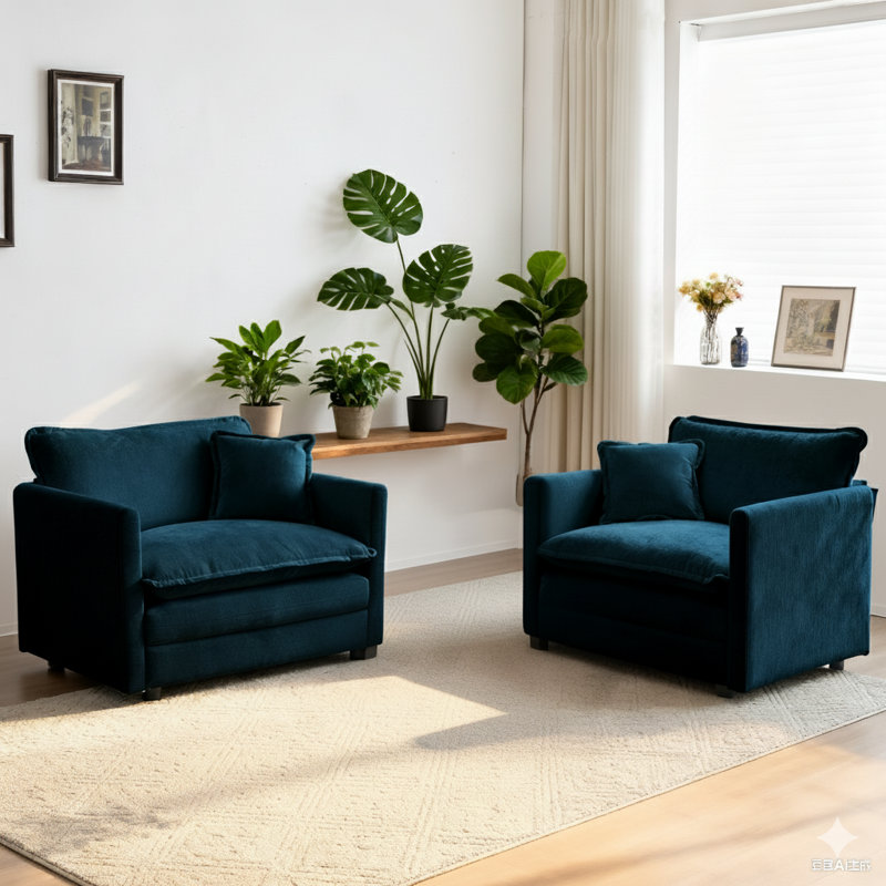 Ensemble de canapé-lit 2 places Modern Comfy, Chenille bleu