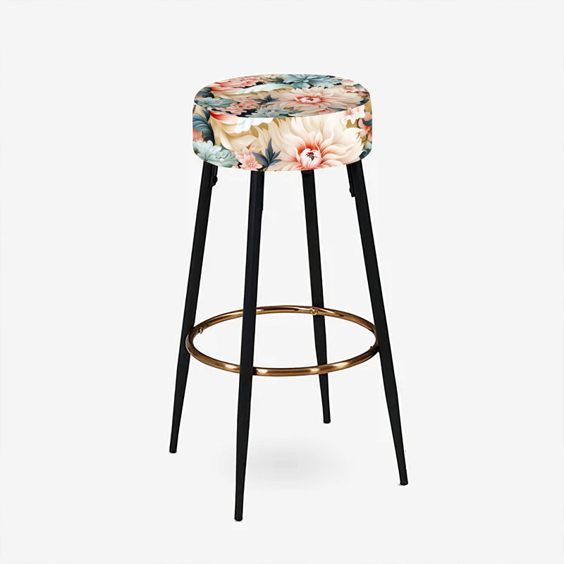 Ensemble de 2 tabourets de bar damassés roses et bleus