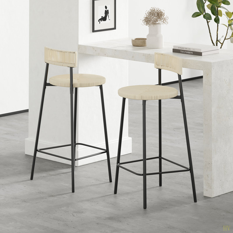 Ensemble de 2 tabourets de comptoir, tabourets de bar en corde de papier tissés à la main Boho
