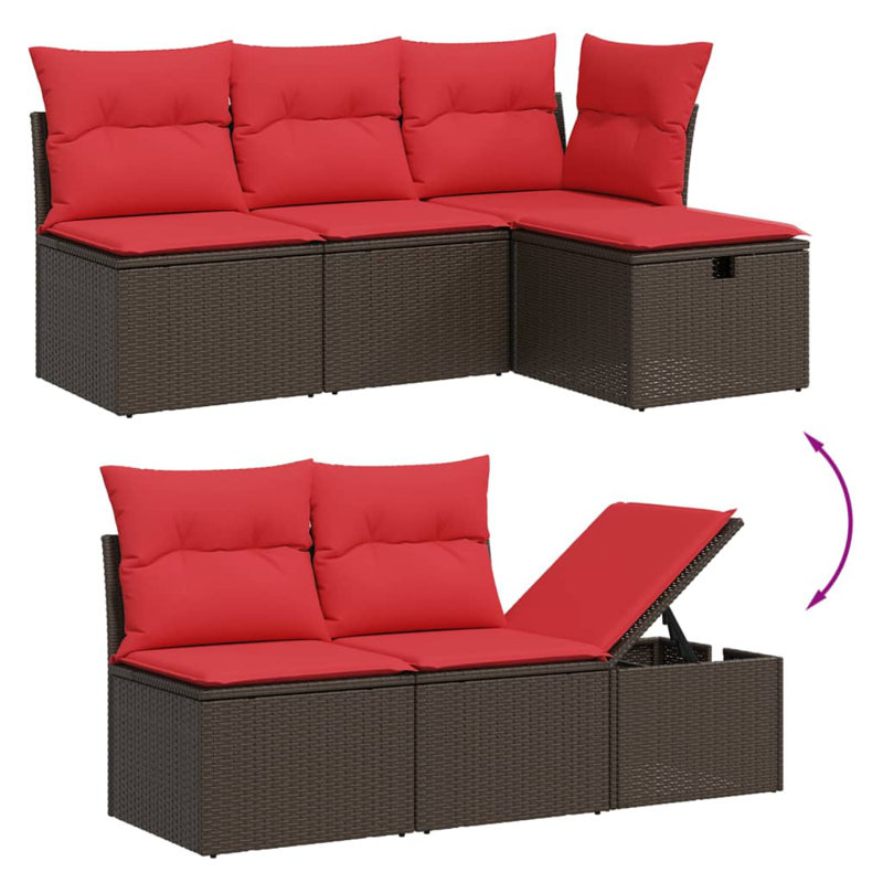 Ensemble de canapé de patio avec coussins 6 pièces Ebern Designs, Rouge, Brun