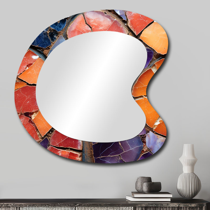 Orange et cristal mauve guérissant II - pierre géode unique miroir décoratif décoratif, grand miroir asymétrique orange, impression sur métal