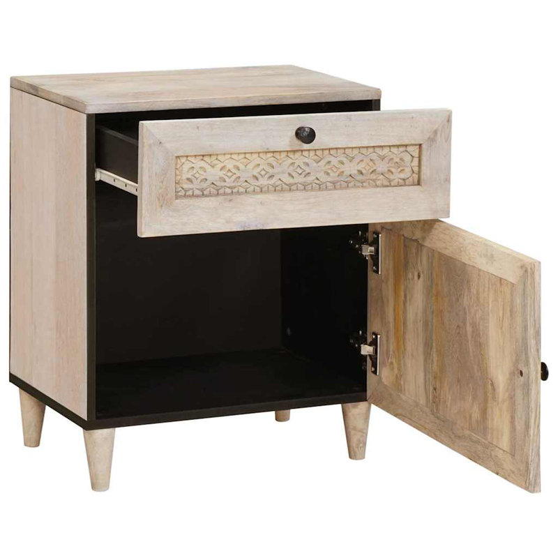 50cm W Solid Wood Bedside Table, Beige