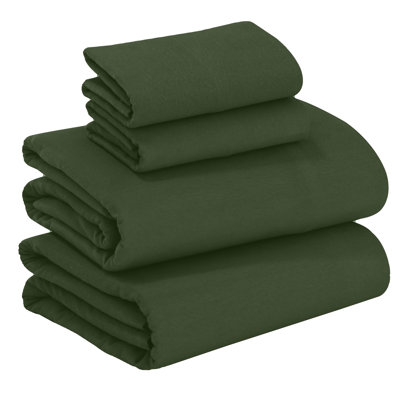 Draps en flanelle RUVANTI 100 % coton, taille simple - Ensemble de literie 3 pièces chaud, doux et respirant, poches profondes, double grattage, confortable en toutes saisons, vert olive
