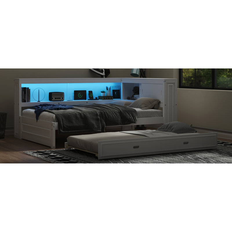 Lit de jour blanc avec rangement et lit gigogne - Améliorez le confort de votre chambre à coucher, White