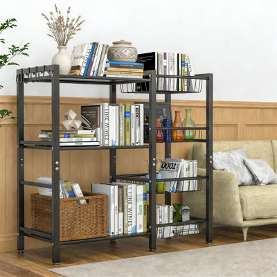 Kitchen Baker's Rack, 3 Tier Utility Coffee Bar With 4 Baskets, Air Fryer Stand With Steel Mesh Baskets