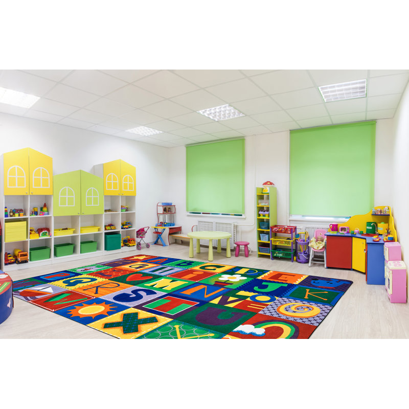 Multicolor Geometric Tufted Synthetic Kids Alphabet Area Rug 6' x 9'