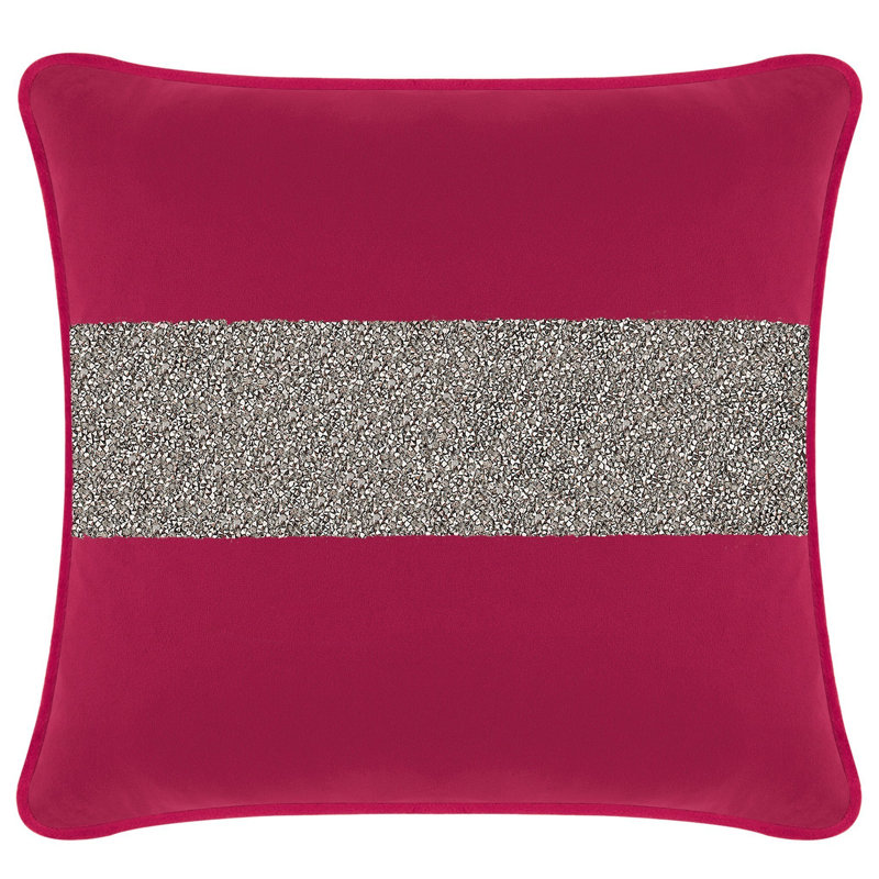 Coussin lumineux avec rayures strass - velours, Carré 20 po, Velours fuchsia / gris anthracite