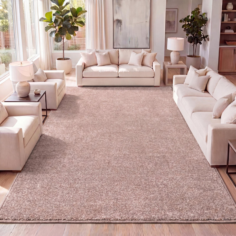 Auldridge Solid Low-Pile Pink Rug, Rectangle 10' x 14'