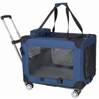 2 en 1, cage de voyage pliable pour chiens de taille moyenne, transporteur pour animaux roulant sur roulettes, chenil pliant pour animaux 3 portes avec fenêtres en filet, utilisation à l'intérieur comme à l'extérieur, bleu foncé