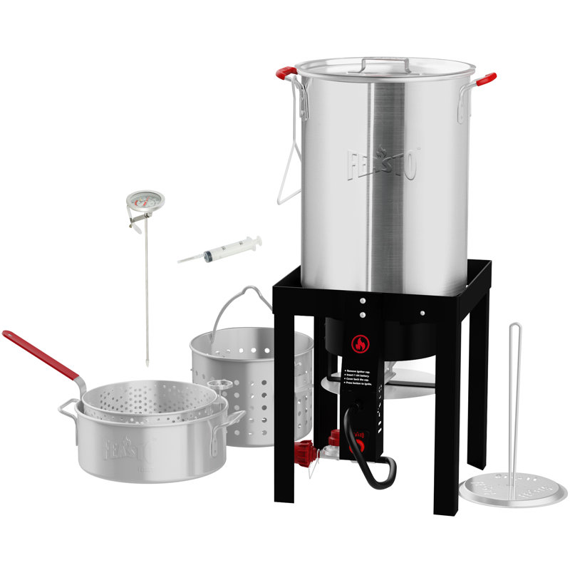 Pots en aluminium de qualité supérieure de 30 pte Feasto Friteuse à dinde et 10 pintes Ensemble de cuisson à la vapeur pour friteuse à poisson, allumage automatique