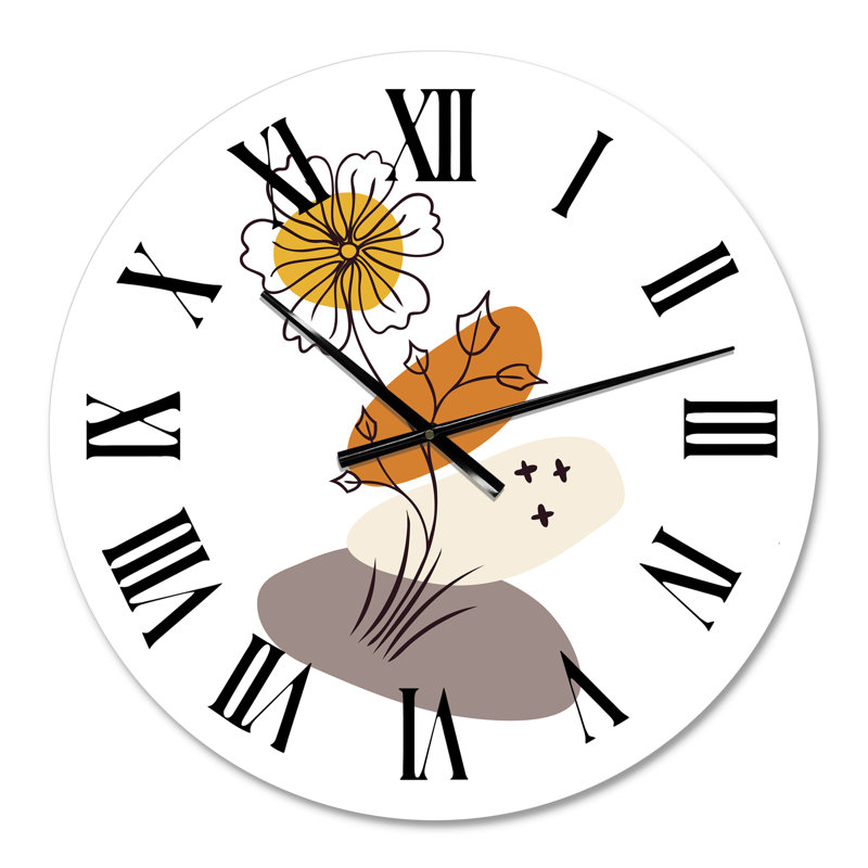 Fleurs abstraites sur formes minimalistes I - Horloge murale moderne, Moyen