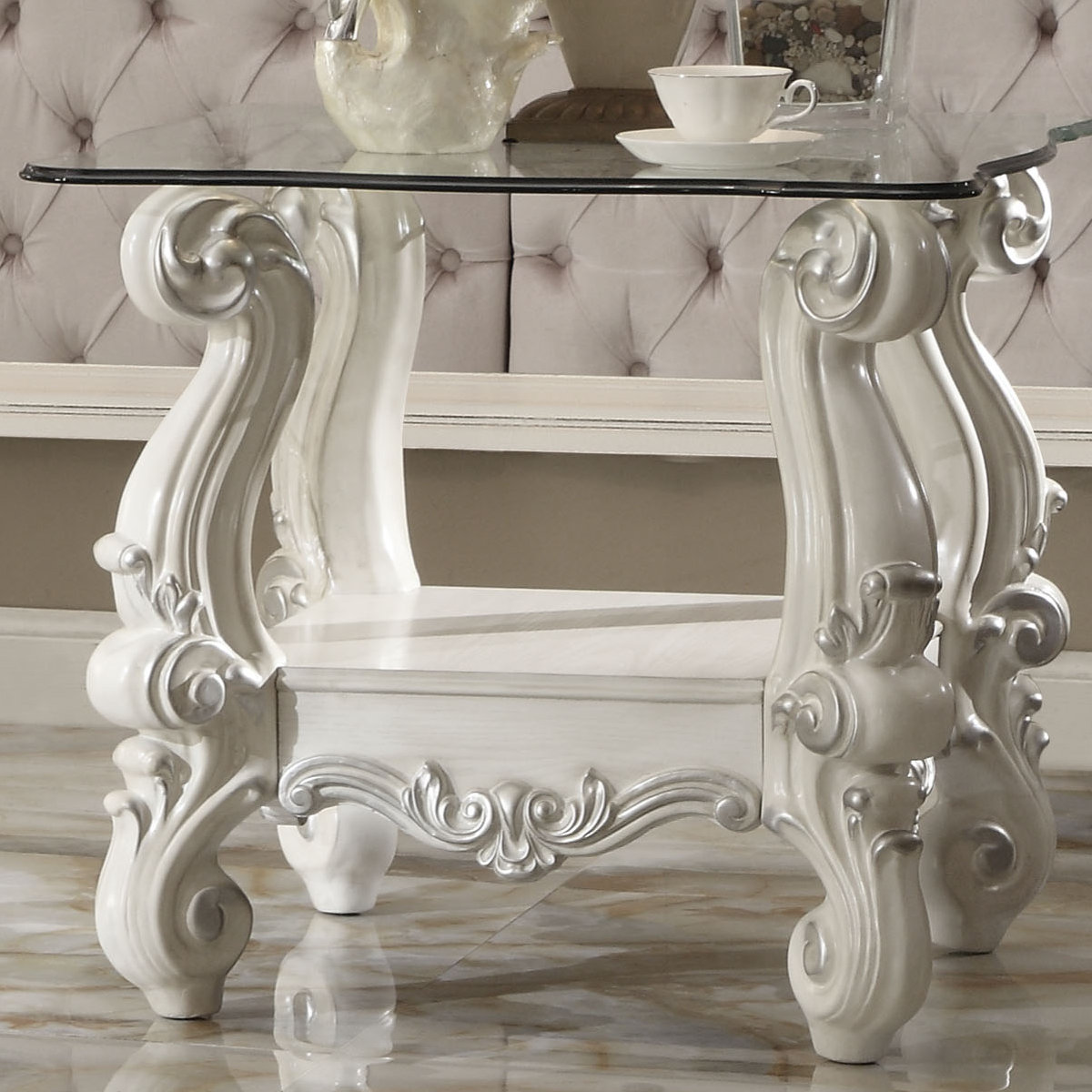 Lark Manor Carvajal Traditional 1-Shelf Square End Table with Glass Top ...