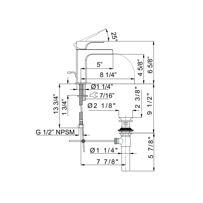 Quartile™ Single Handle Lavatory Faucet with Trough, Satin Nickel