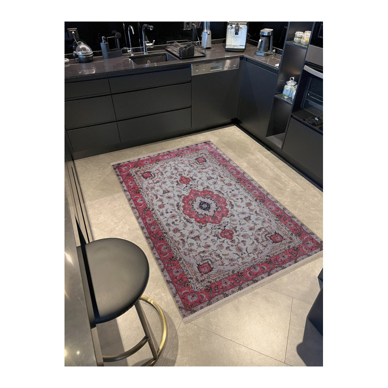 Tapis décoratif lavable à la machine rose, Sous-tapis rectangulaire de 3 pi 3 po x 4 pi 11 po