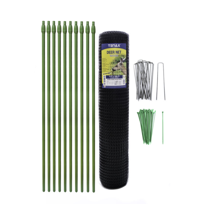 Tenax Black Plastic 7' x 100' Deer Fence Kit with Green Stakes