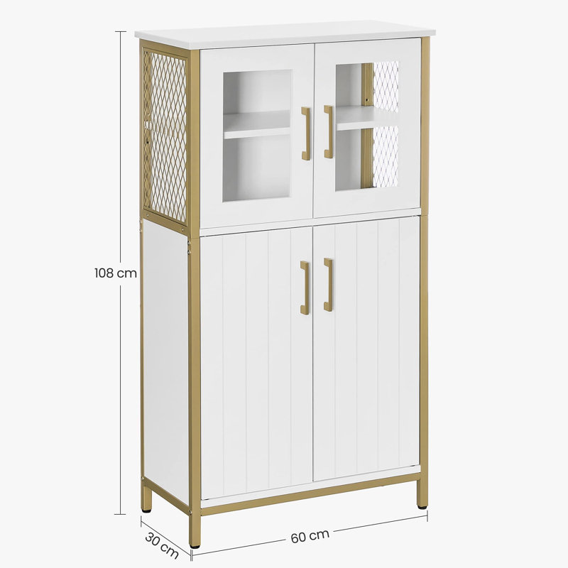 Warburton 4 -Door 2 -Shelf, White/Gold