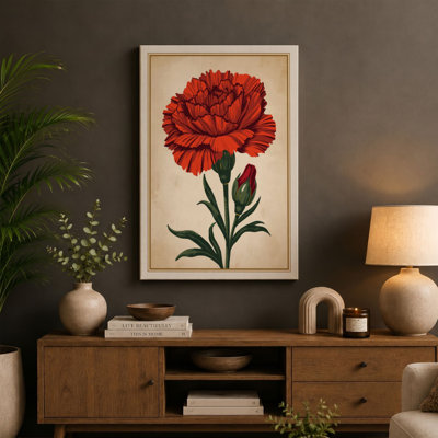 Crimson Carnation Study Botanical - Wrapped Canvas