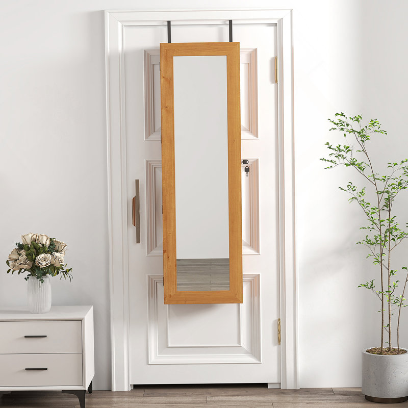 Armoire-penderie pour armoire à bijoux en bois massif avec miroir pleine longueur, 47,5 x 14,3 po, verrouillable au mur avec lumière DEL
