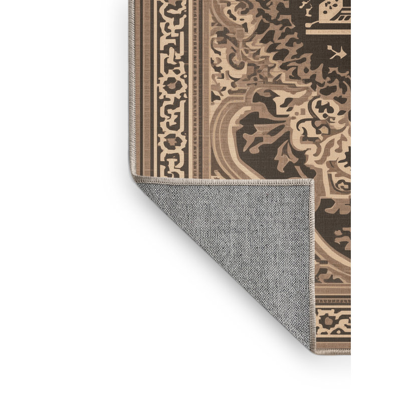 Tapis oriental classique gris / beige lavable à la machine Parnika, 6 X 9