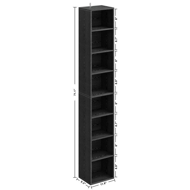 Narrow Design Storage,8-layer Thin High Bookcase With Open Adjustable Shelves,cube Display Rack, Black