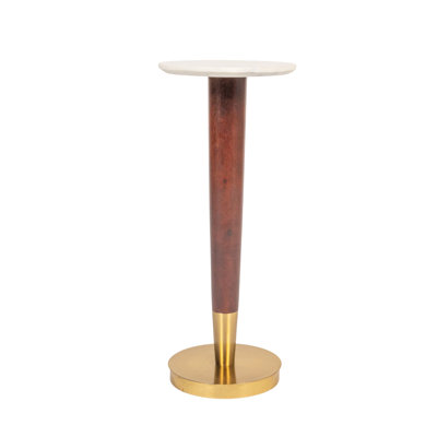 Acacia Wood and Metal Martini Table with Marble Top Walnut and Brass