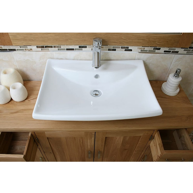 Belfry Bathroom Dareios 600mm L x 450mm W White Ceramic Rectangular Sink with Tap and Overflow