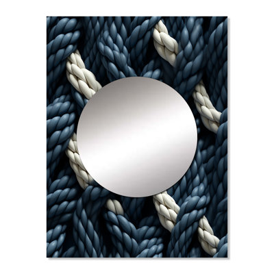 Currywood Coastal Rope Motifs White And Blue - Coastal Unique Wall Mirror, Nautical Mirror, Printed Metal Art