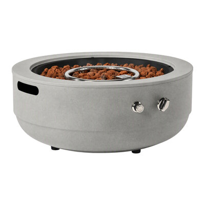 24" Round Propane Fire Pit Bowl, 50,000 BTU Outdoor Gas Fire Pit with Steel Construction, Lava Rocks & Lid for Patio, Deck, Balcony, Backyard - Gray