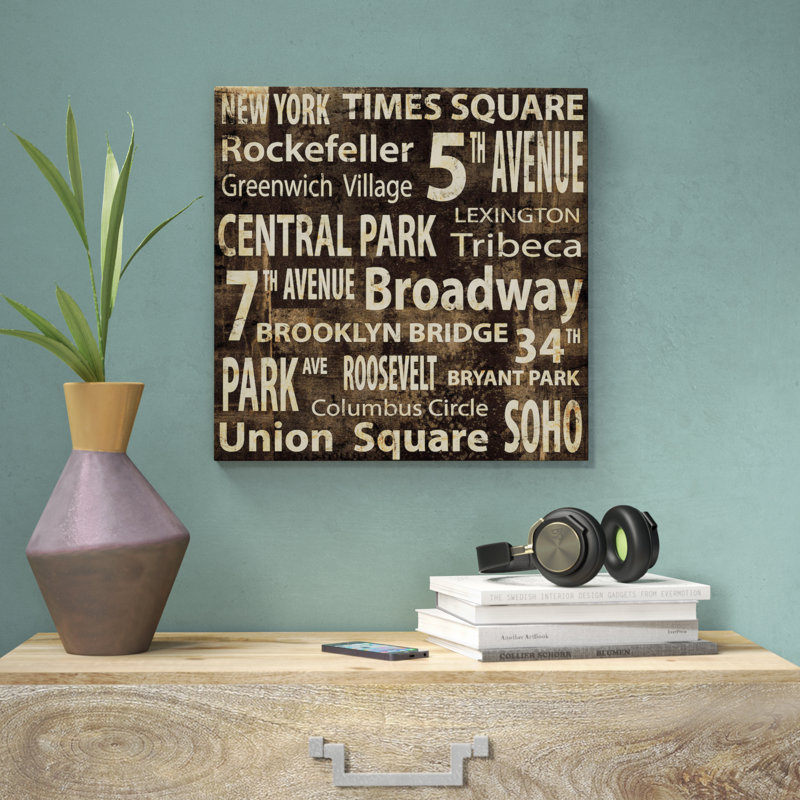 «NYC in Words», art textuel sur toile, H 12 po x l 12 po x P 0,75 po, Toile tendue, Pas de tapis