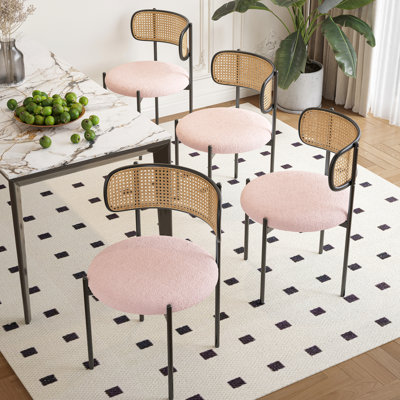 Ensemble de 4 chaises de salle à manger rembourrées modernes avec dossier en rotin, chaises de cuisine décoratives avec pieds en métal