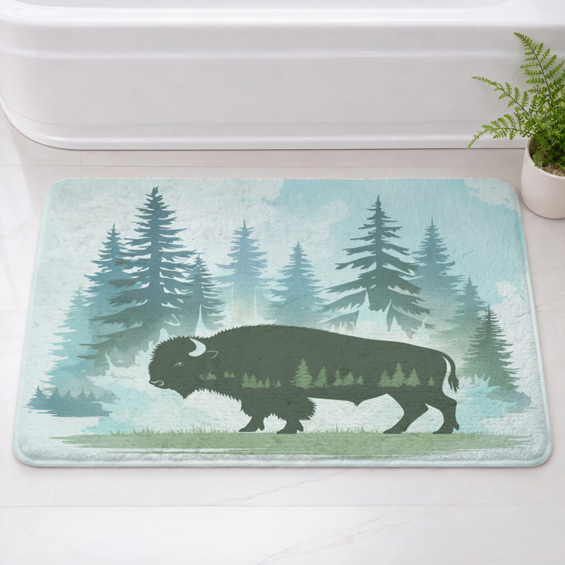 Tapis de bain Bison en forêt, L 24 po x L 17 po, Medium Brown Light Beige